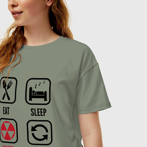 Женская футболка оверсайз Eat - sleep - Fallout - repeat / Авокадо – фото 3