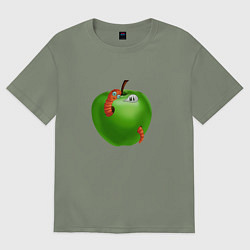 Футболка оверсайз женская Яблоко с гусеницей, цвет: авокадо
