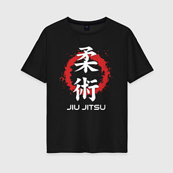 Футболка оверсайз женская Jiu-jitsu red splashes, цвет: черный