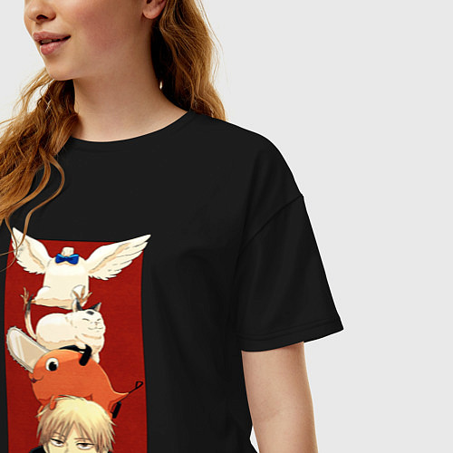 Женская футболка оверсайз Дензи и почита - Человек бензопила / Черный – фото 3