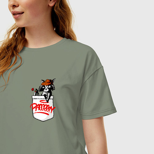 Женская футболка оверсайз Карманный енот / Авокадо – фото 3