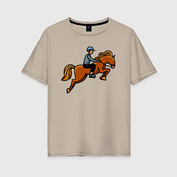 Футболка оверсайз женская Наездник на лошади, цвет: миндальный