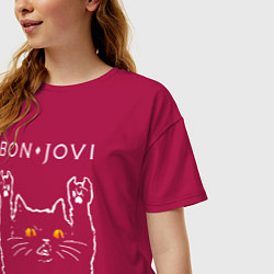 Футболка оверсайз женская Bon Jovi rock cat, цвет: маджента — фото 2