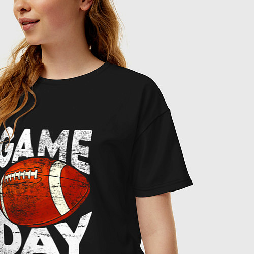 Женская футболка оверсайз День игры в американский футбол / Черный – фото 3