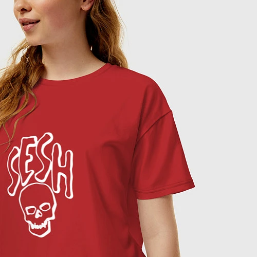 Женская футболка оверсайз Bones череп / Красный – фото 3