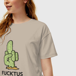 Футболка оверсайз женская Fucktus грубый кактус, цвет: миндальный — фото 2