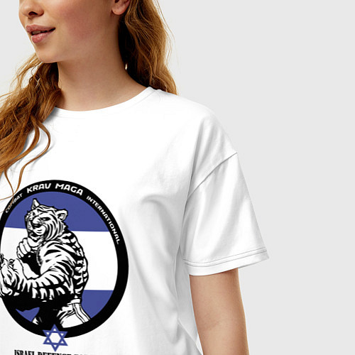 Женская футболка оверсайз Krav-maga tiger emblem / Белый – фото 3