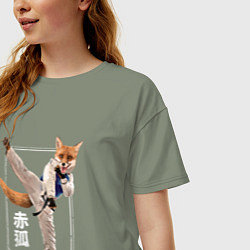 Футболка оверсайз женская Карате Лиса - Мастер восточных единоборств, цвет: авокадо — фото 2