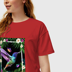 Футболка оверсайз женская Колибри в тропиках, цвет: красный — фото 2