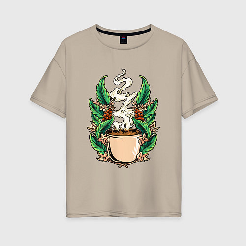 Женская футболка оверсайз Зерновой кофе / Миндальный – фото 1
