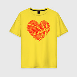 Футболка оверсайз женская Сердце баскетбольный мяч, цвет: желтый