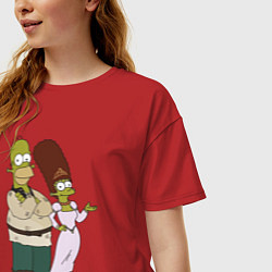 Футболка оверсайз женская Homer and Marge in Shrek style, цвет: красный — фото 2