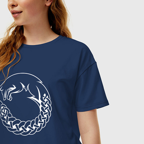 Женская футболка оверсайз Лисий хвостатый круг / Тёмно-синий – фото 3