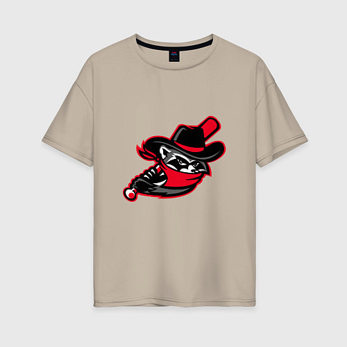 Женская футболка оверсайз Енот с бейсбольной битой / Миндальный – фото 1
