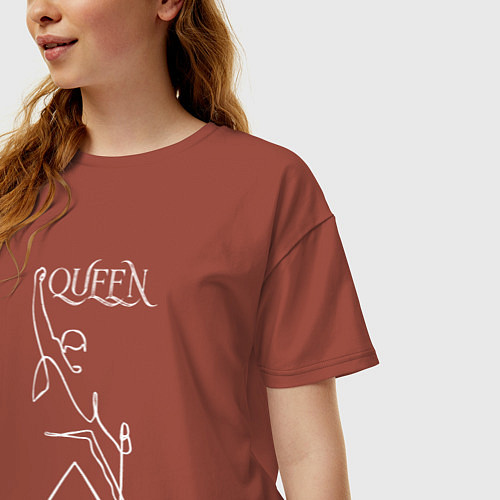 Женская футболка оверсайз Queen- Фредди и микрофон / Кирпичный – фото 3