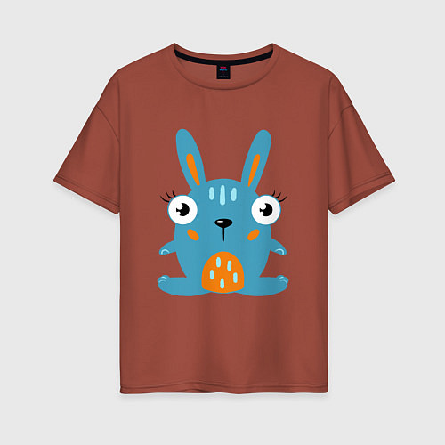 Женская футболка оверсайз Смешной круглый заяц, глазастый кролик / Кирпичный – фото 1