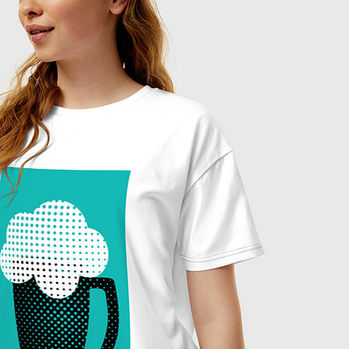 Женская футболка оверсайз Кружка пива, строгий стиль с polka dots / Белый – фото 3