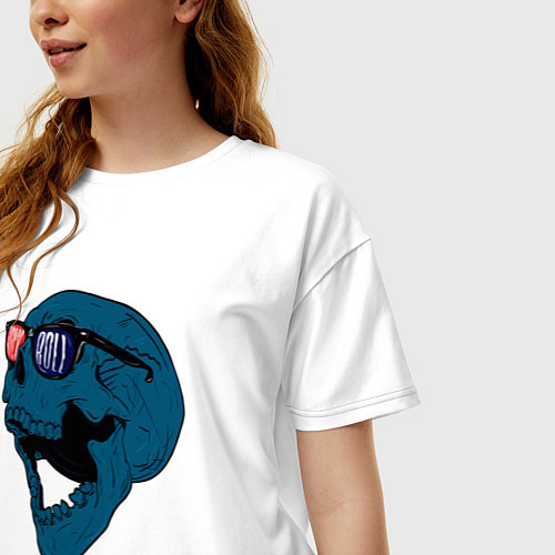 Женская футболка оверсайз Rock and roll blue skull / Белый – фото 3