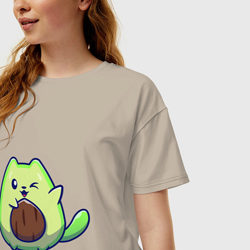 Женская футболка оверсайз Avocado green cat / Миндальный – фото 3