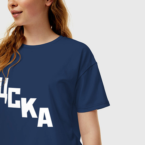 Женская футболка оверсайз ЦСКА надпись по диагонали / Тёмно-синий – фото 3