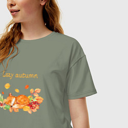 Футболка оверсайз женская Lazy autumn with a fox, цвет: авокадо — фото 2