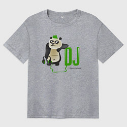 Футболка оверсайз женская DJ панда я люблю музыку, цвет: меланж