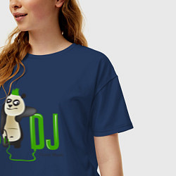 Футболка оверсайз женская DJ панда я люблю музыку, цвет: тёмно-синий — фото 2