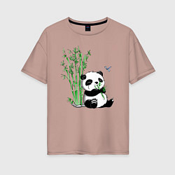 Футболка оверсайз женская Панда бамбук и стрекоза, цвет: пыльно-розовый
