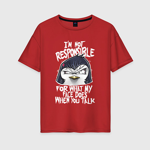 Женская футболка оверсайз Психованный пингвин / Красный – фото 1