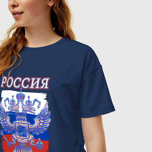 Женская футболка оверсайз Россия Герб Флаг / Тёмно-синий – фото 3