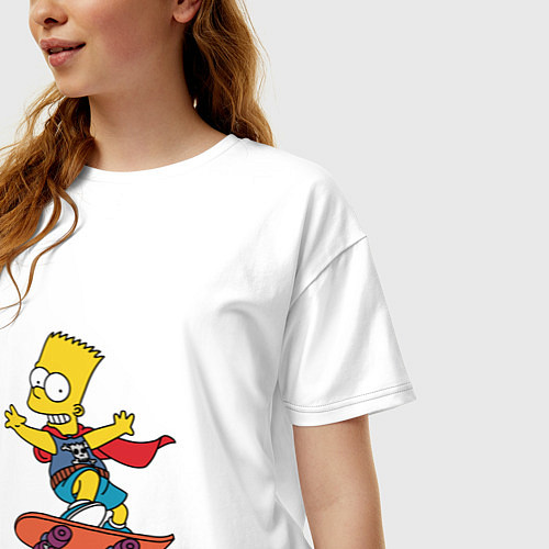 Женская футболка оверсайз Барт Симпсон на скейте / Белый – фото 3