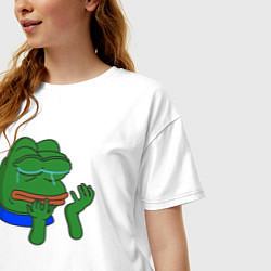Футболка оверсайз женская Лягушонок Пепе в слезах, цвет: белый — фото 2
