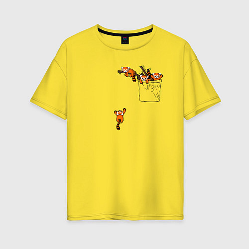 Женская футболка оверсайз Красные панды в кармане / Желтый – фото 1