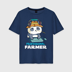 Футболка оверсайз женская Professional Farmer - панда геймер, цвет: тёмно-синий