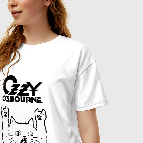 Женская футболка оверсайз Ozzy Osbourne - rock cat / Белый – фото 3