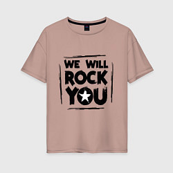 Футболка оверсайз женская We rock you, цвет: пыльно-розовый