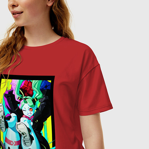 Женская футболка оверсайз Ребекка давит - Киберпанк аниме / Красный – фото 3