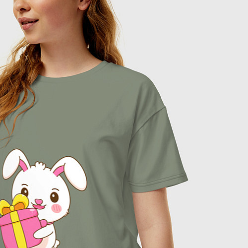 Женская футболка оверсайз Кролик с подарком / Авокадо – фото 3