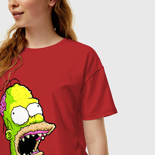 Женская футболка оверсайз Гомер Симпсон - зомби - halloween / Красный – фото 3