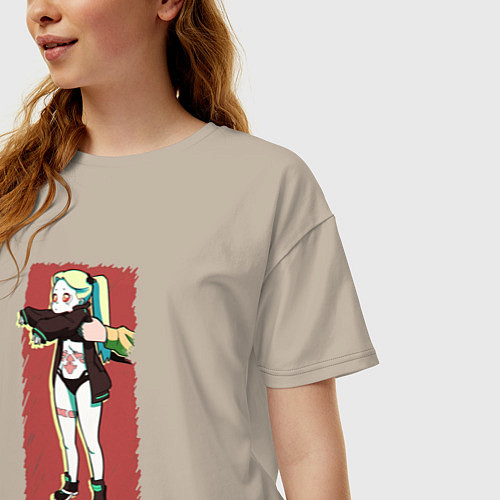 Женская футболка оверсайз Ребекка Cyberpunk Edgerunner / Миндальный – фото 3