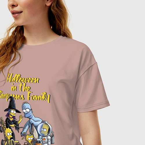 Женская футболка оверсайз Halloween in the Simpsons Family / Пыльно-розовый – фото 3