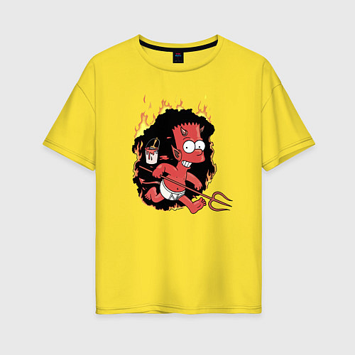 Женская футболка оверсайз Барт Симпсон - чертёнок с вилами - halloween / Желтый – фото 1