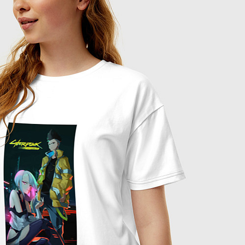 Женская футболка оверсайз Аниме Cyberpunk Edgerunners Дэвид и Люси / Белый – фото 3