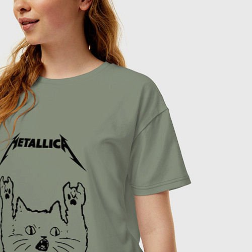 Женская футболка оверсайз Metallica - rock cat / Авокадо – фото 3
