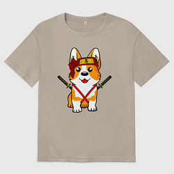 Футболка оверсайз женская Корги - самурай, цвет: миндальный