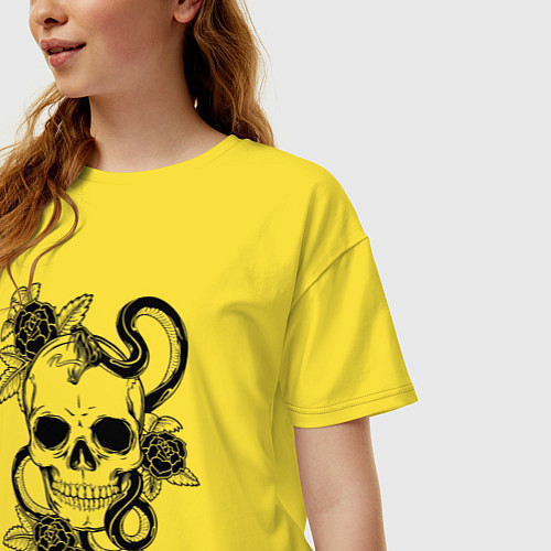 Женская футболка оверсайз Калавера - мексиканский символ Дня мертвых / Желтый – фото 3