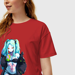 Футболка оверсайз женская Ребекка и коктель - Киберпанк бегущий по краю, цвет: красный — фото 2