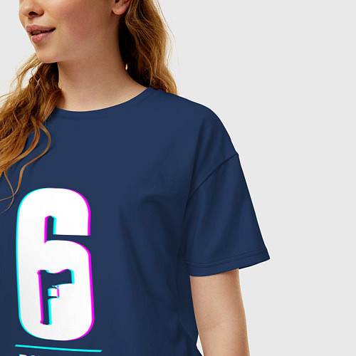 Женская футболка оверсайз Rainbow Six в стиле glitch и баги графики / Тёмно-синий – фото 3