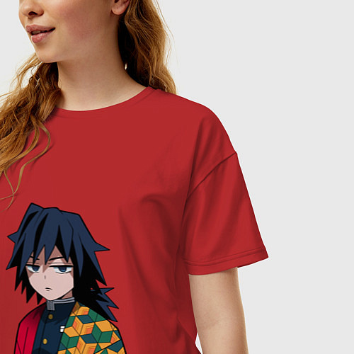 Женская футболка оверсайз Гию Томиока - Мем - Клинок / Красный – фото 3
