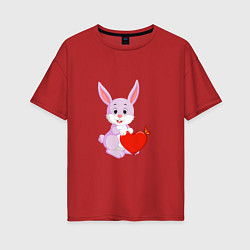 Футболка оверсайз женская Кролик с сердцем, цвет: красный